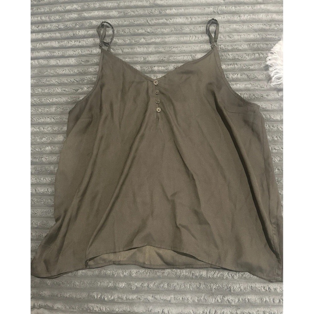 Strappy Halter Tank Front Button Flowy Cami Top Adjustable Straps Olive Green L